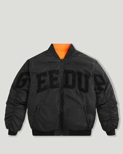 Geedup Team Logo Handstyle Reversible Bomber Jacket – Black/Orange